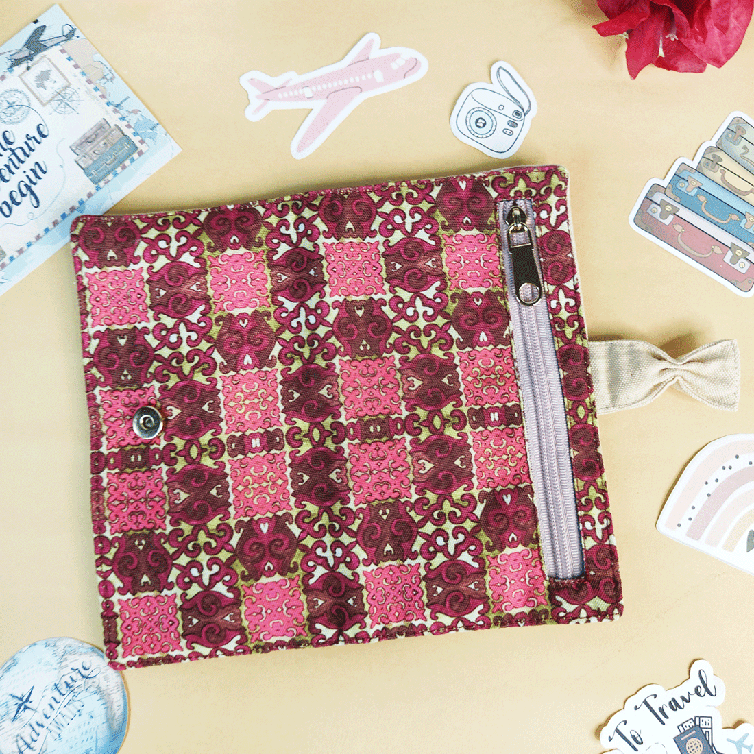 Long Passport Case- Pink Knot