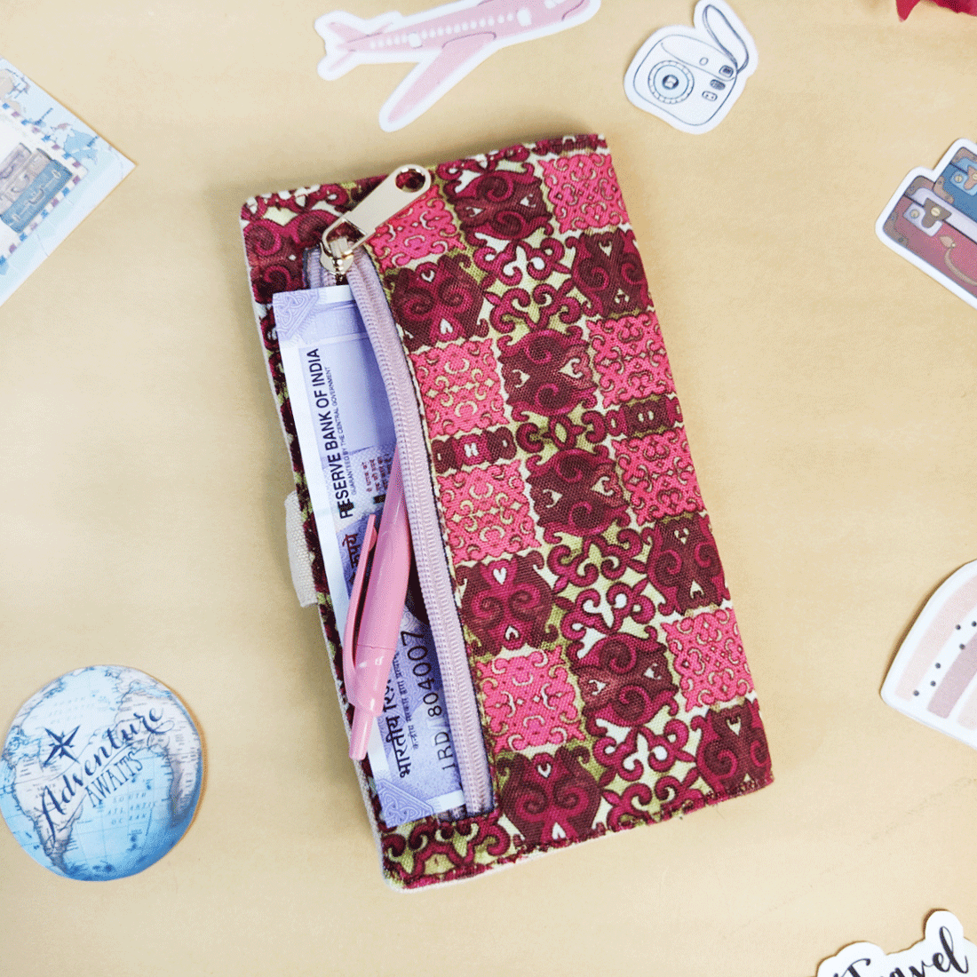 Long Passport Case- Pink Knot
