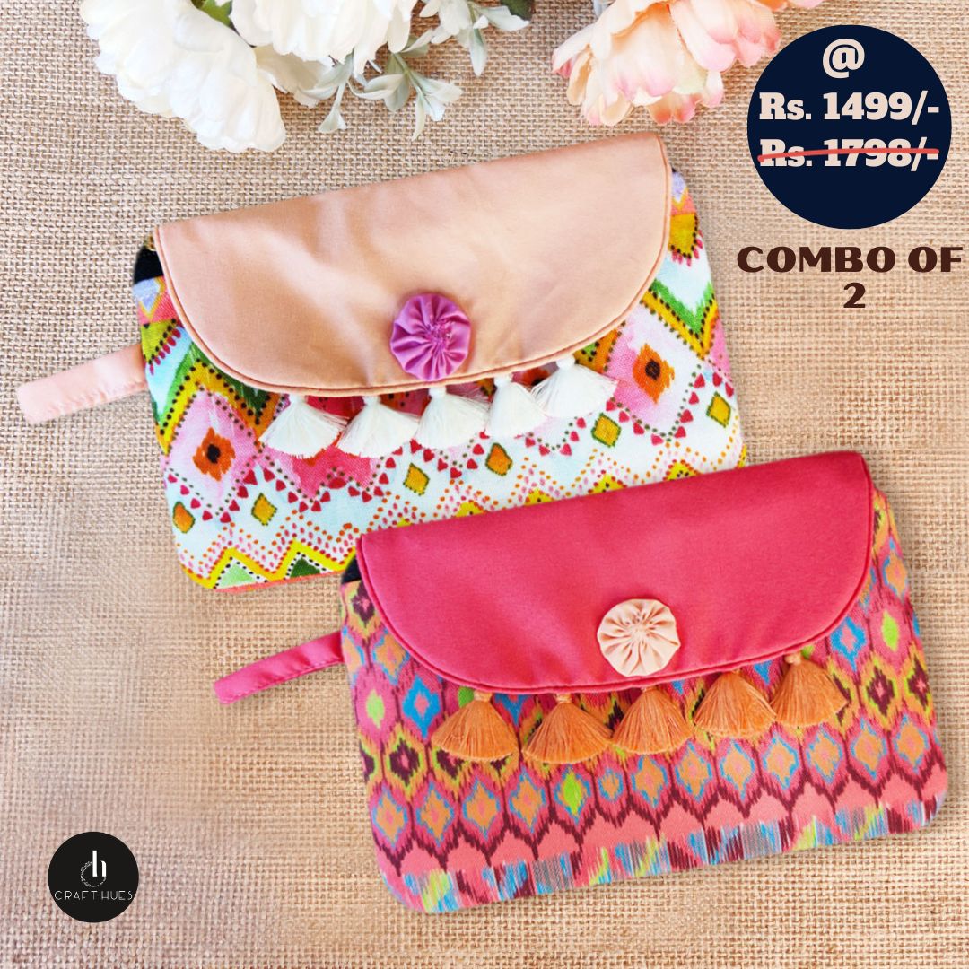 Peach-Pink Ikkat Wallet Combo