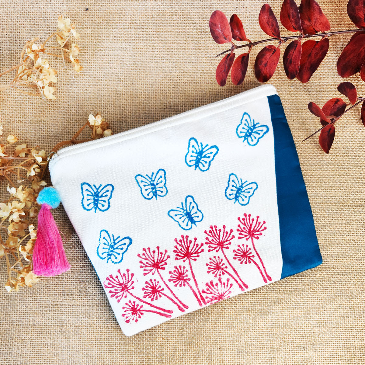 Blue Butterfly Canvas Pouch