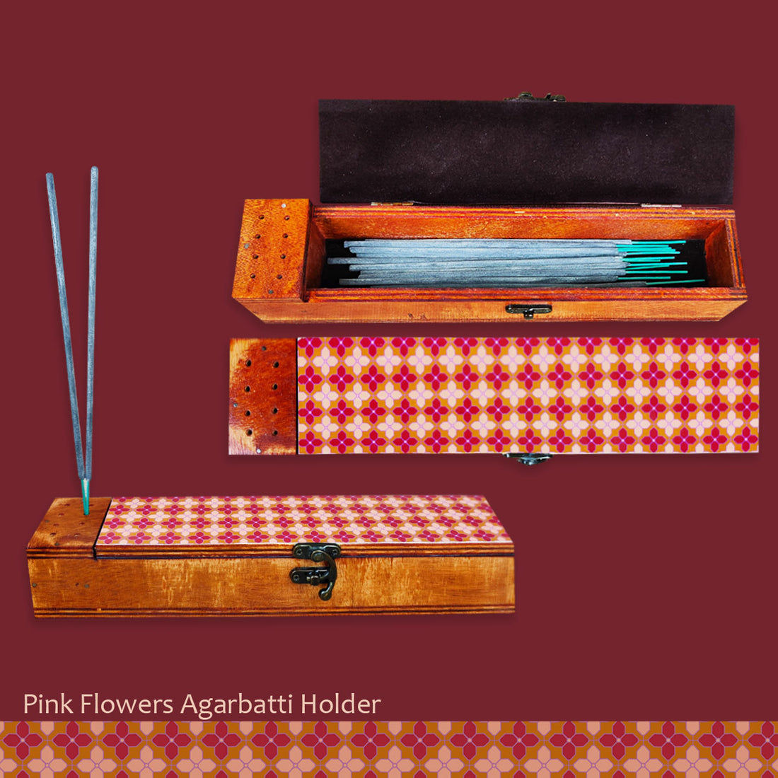 Pink Flowers Agarbatti Stand & Storage Box