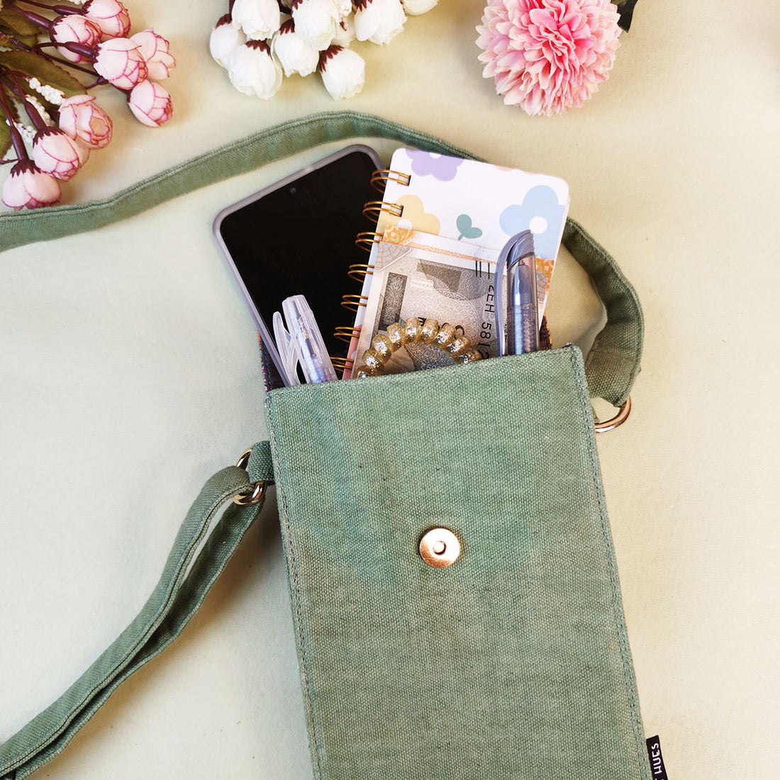 5-Pocket Mobile Sling- Sea-Green Persian