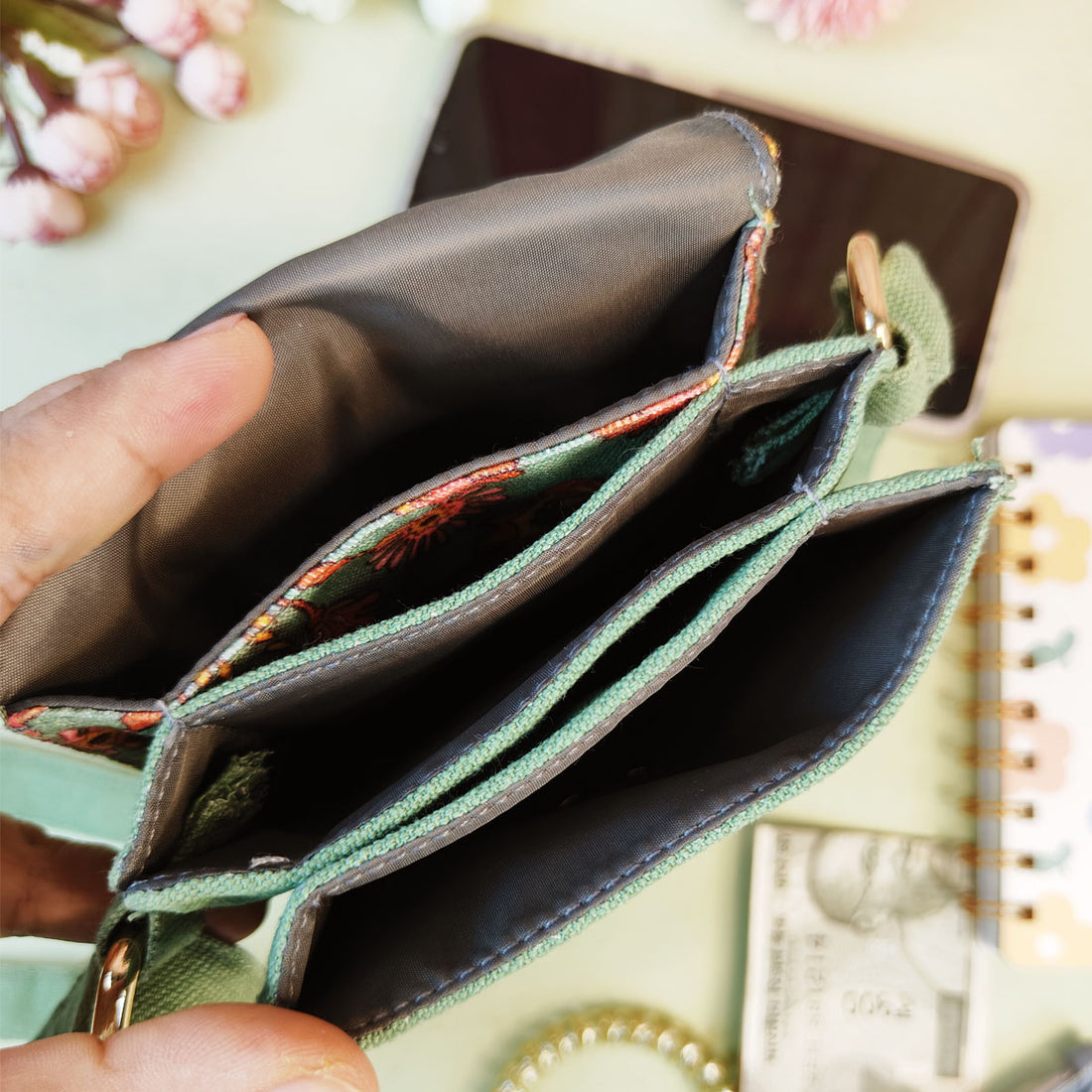 5-Pocket Mobile Sling- Sea-Green Persian