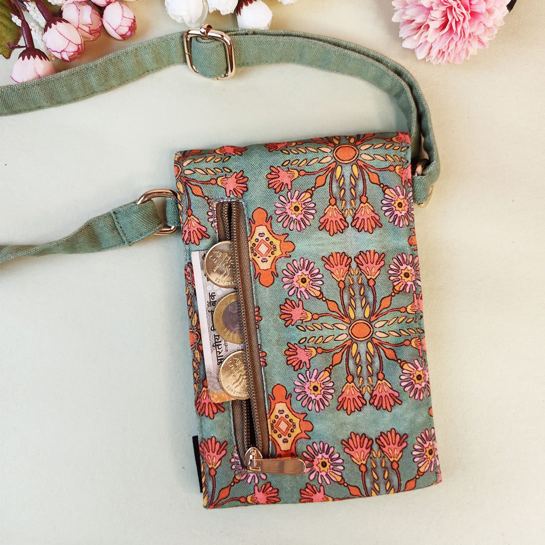 5-Pocket Mobile Sling- Sea-Green Persian