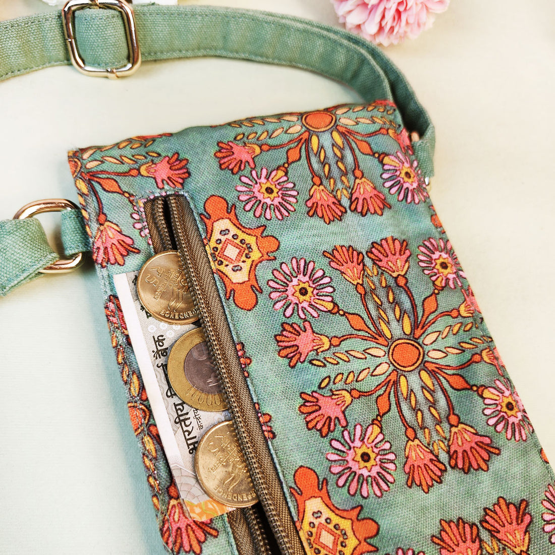 5-Pocket Mobile Sling- Sea-Green Persian