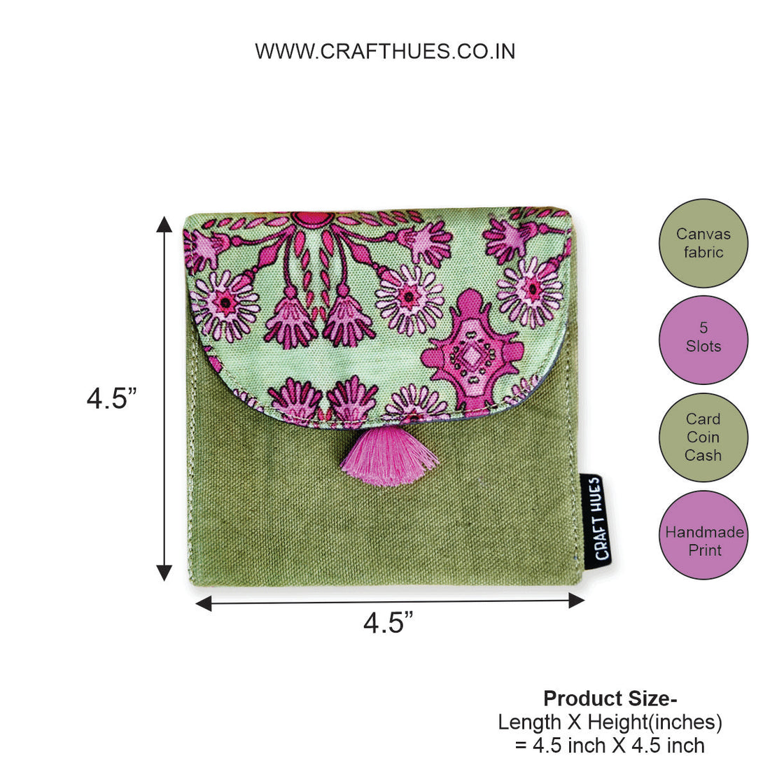 5 COMPARTMENT MINI WALLET-GREEN PINK TILE