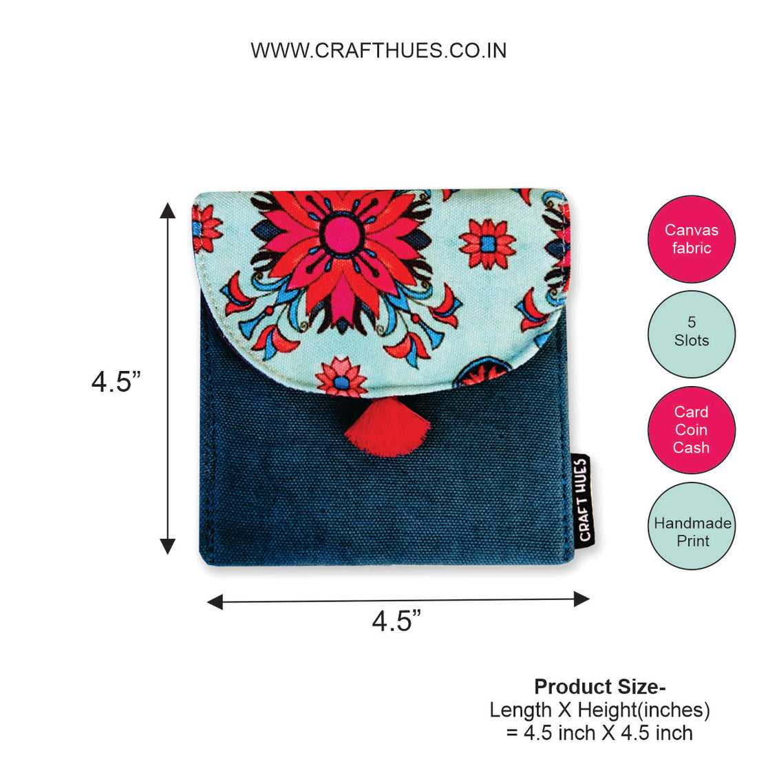 5 COMPARTMENT MINI WALLET- RED TEAL TILE