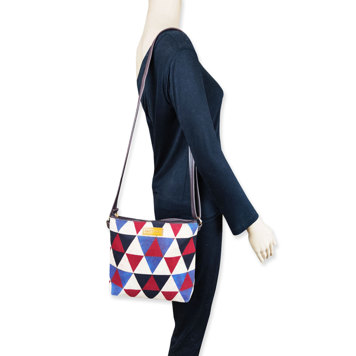 Maroon Triangles Sling Bag