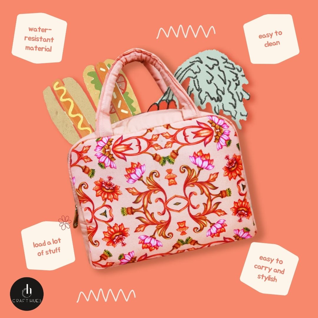 Peach Mughal Floral Lunch Bag