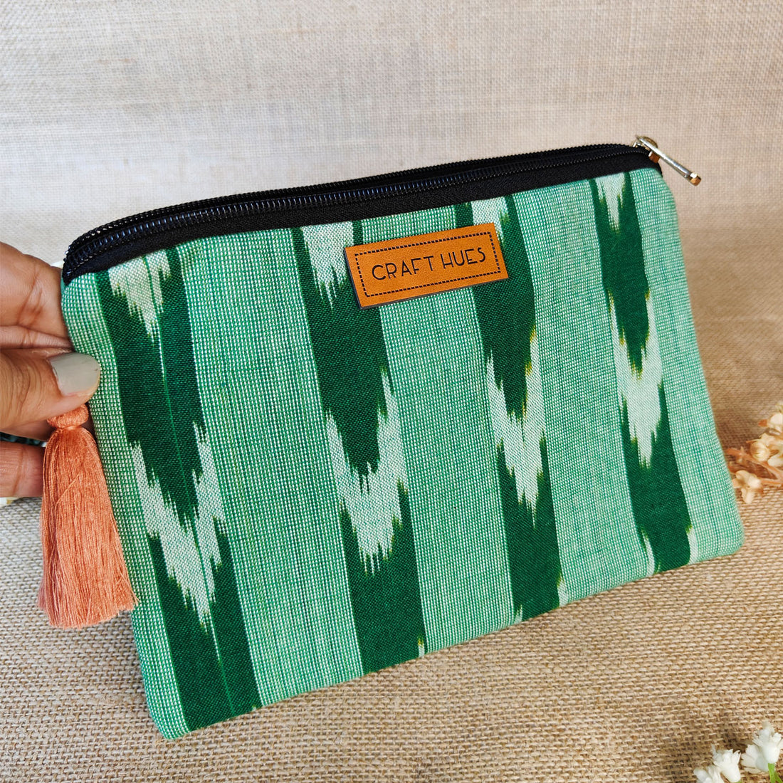 Green Ikkat Tote/Pouch Combo