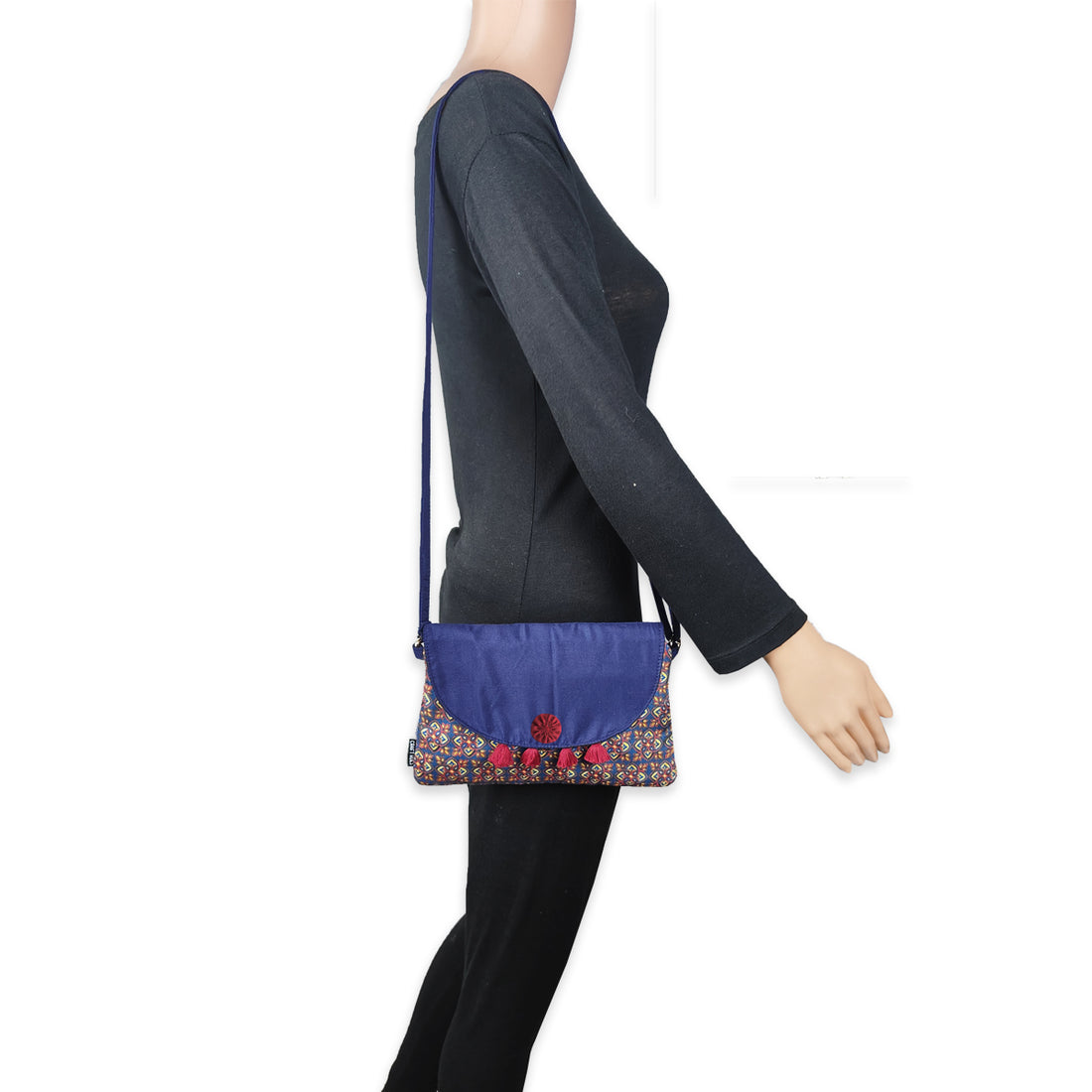 Flap Tassel Sling Bag- Blue Knot