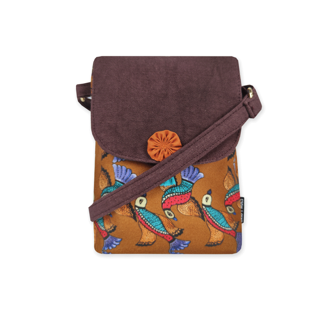 Mobile Sling Bag- Gond Mustard Flying Bird