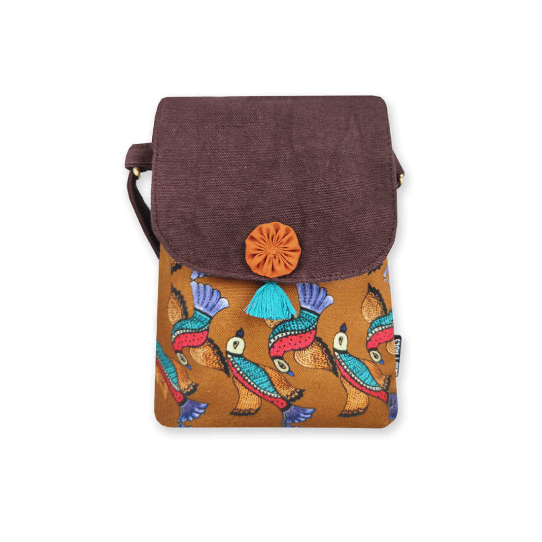 Mobile Sling Bag- Gond Mustard Flying Bird