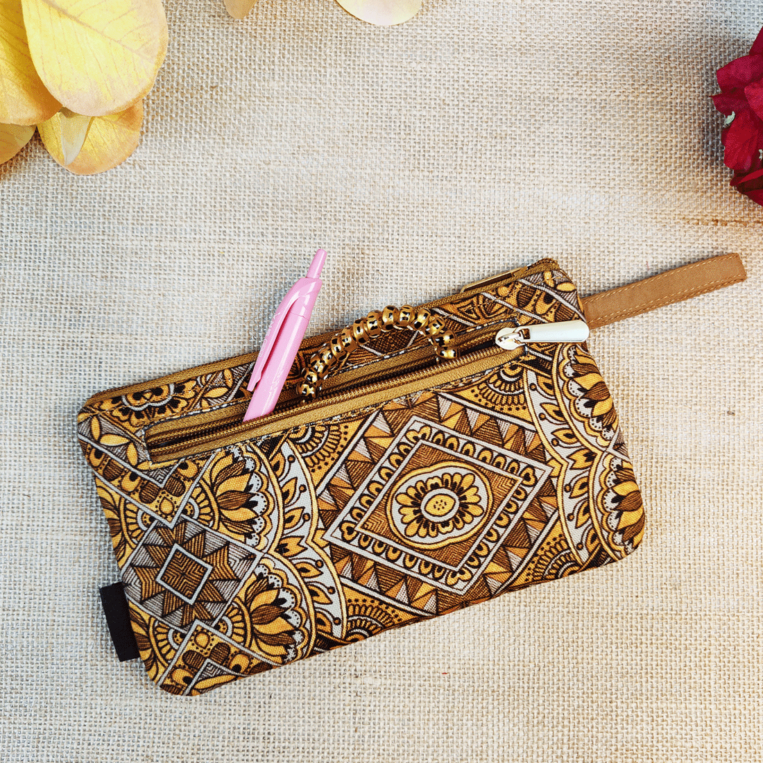 Long front card Wallet-Mustard Madhubani