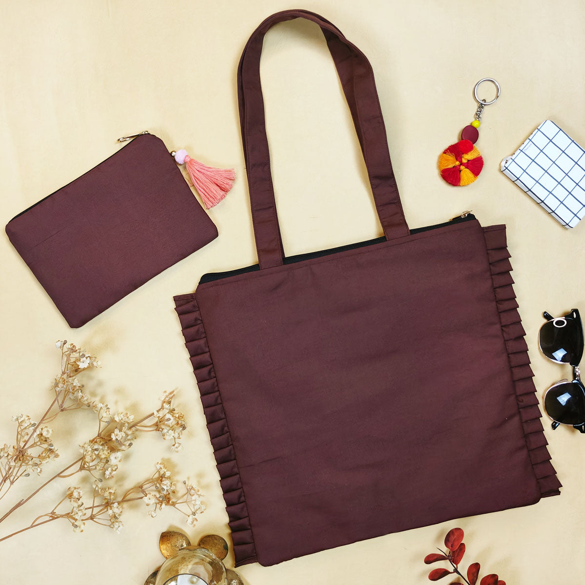 Peach Mughal Tile Canvas Tote/Pouch Combo
