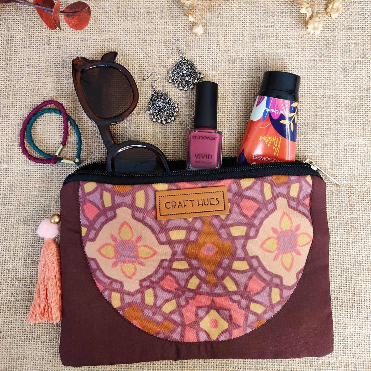 Peach Mughal Tile Canvas Tote/Pouch Combo