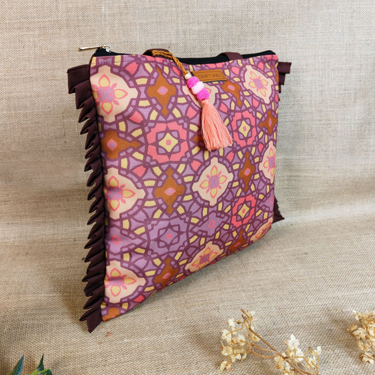 Peach Mughal Tile Canvas Tote/Pouch Combo