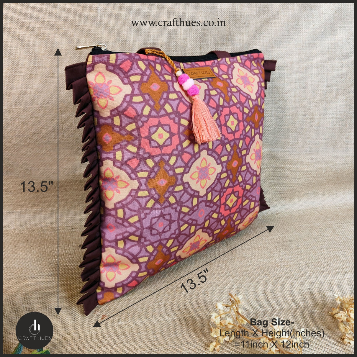 Peach Mughal Tile Canvas Tote/Pouch Combo