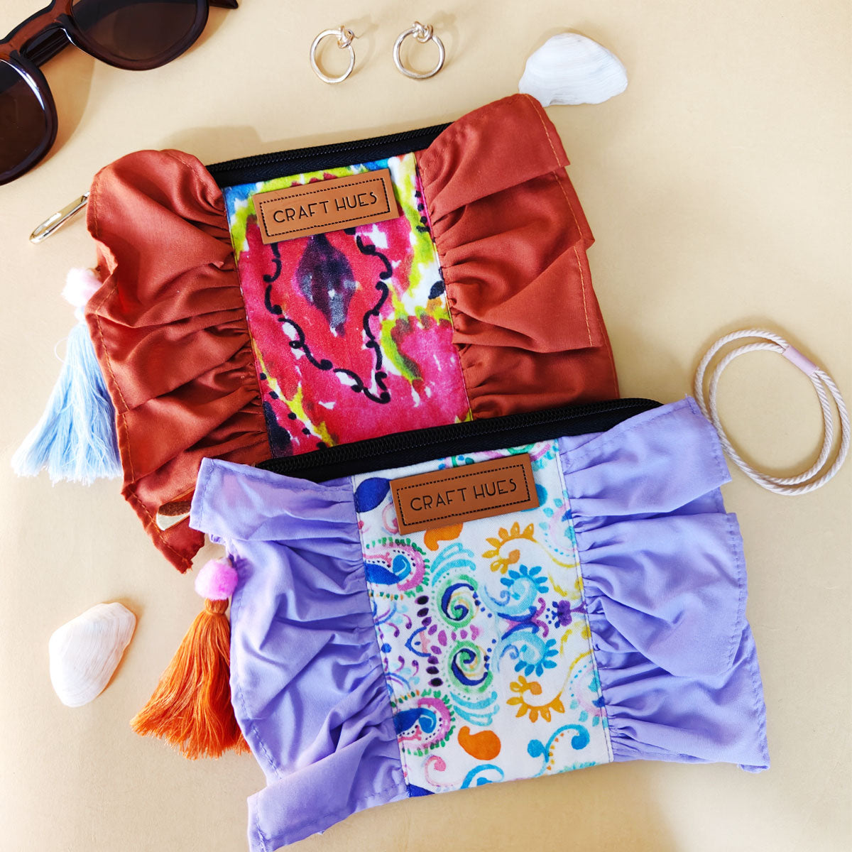 Paisley Ruffle Pouch Bag Combo