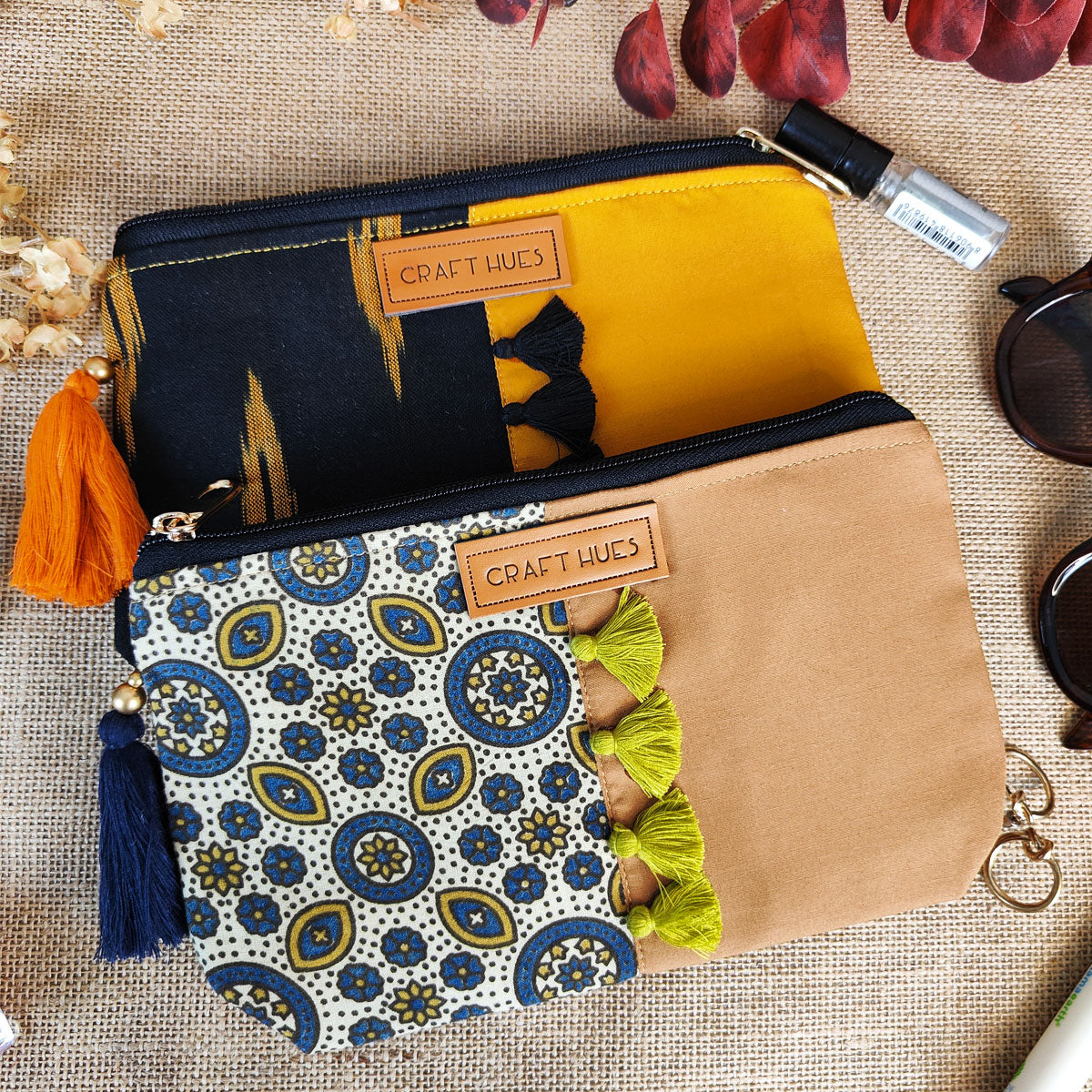 Black/Blue Ajrakh Pouch Combo