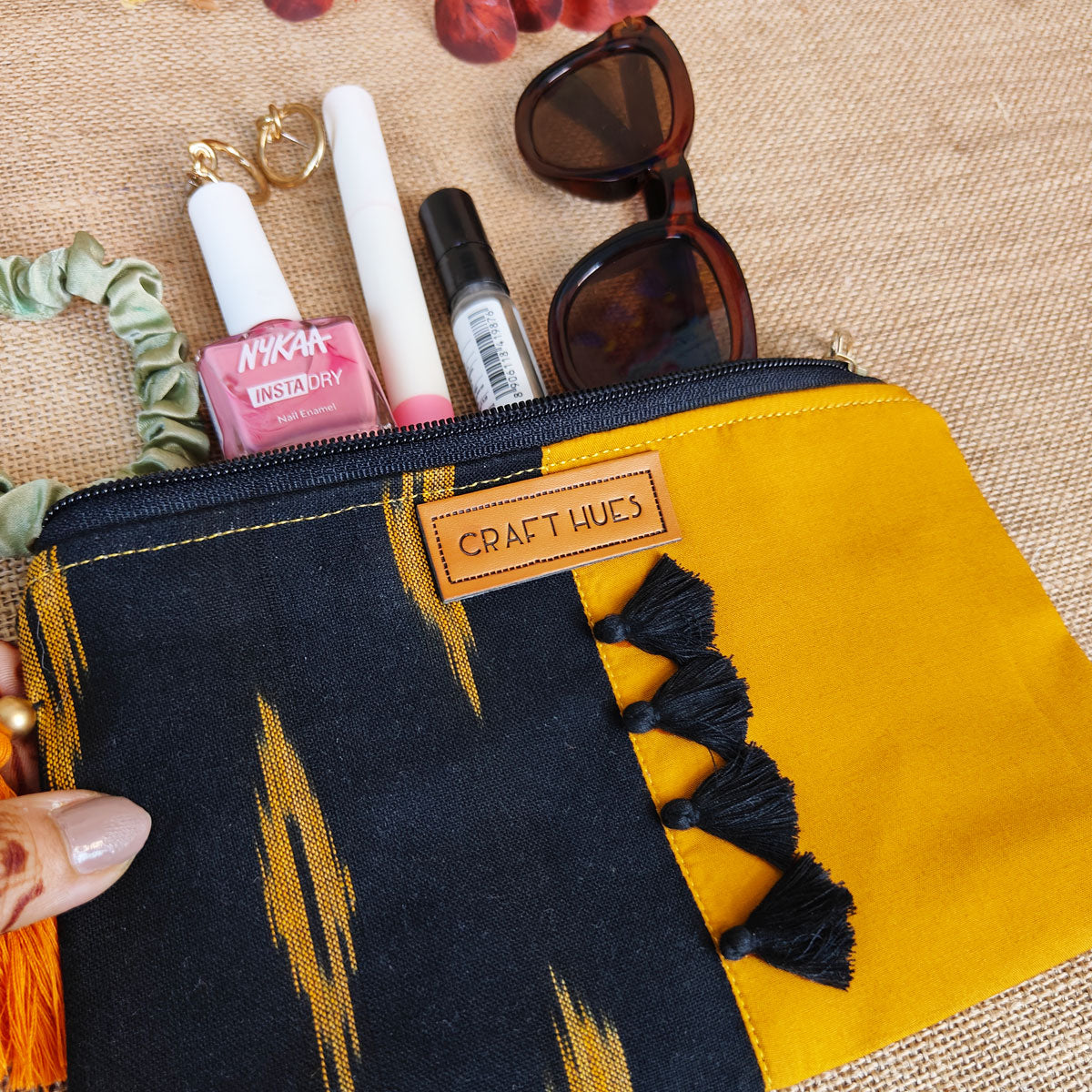 Black Ikat Pouch Bag