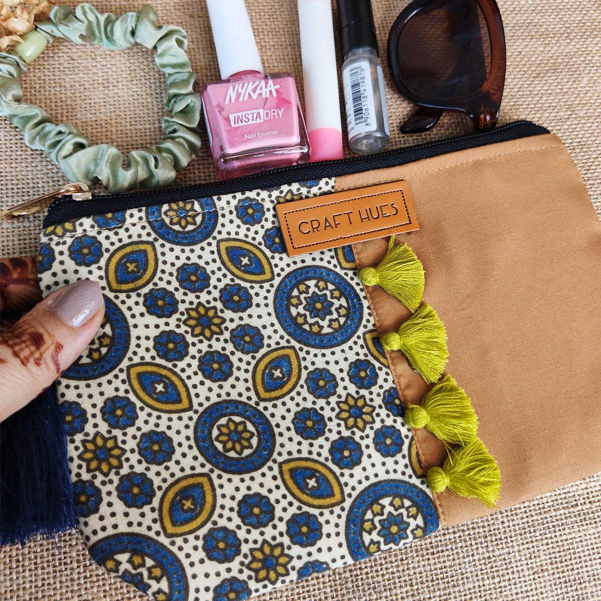 Navy/Blue Ajrakh Pouch Combo