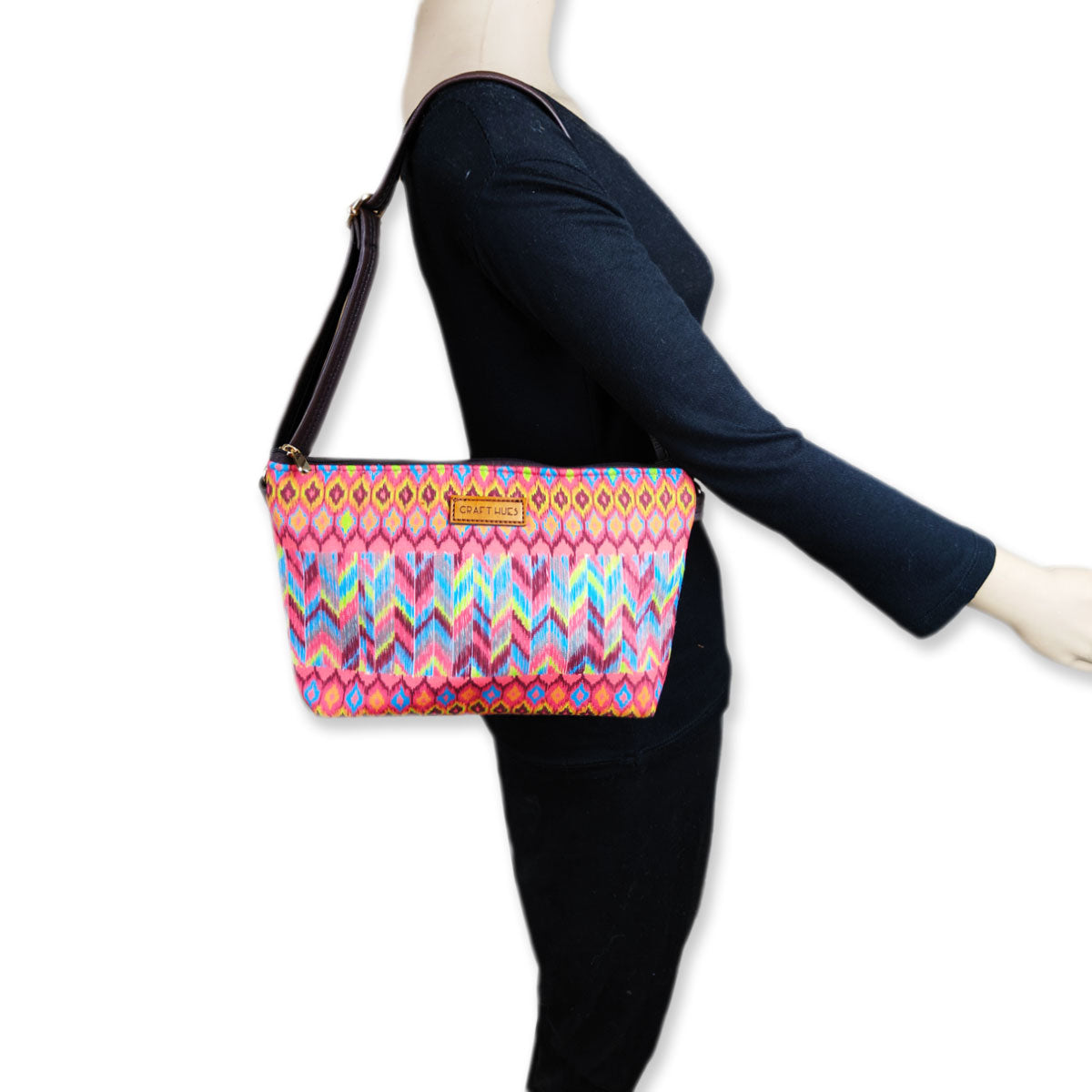 Brown Ikkat Baguette with Pouch