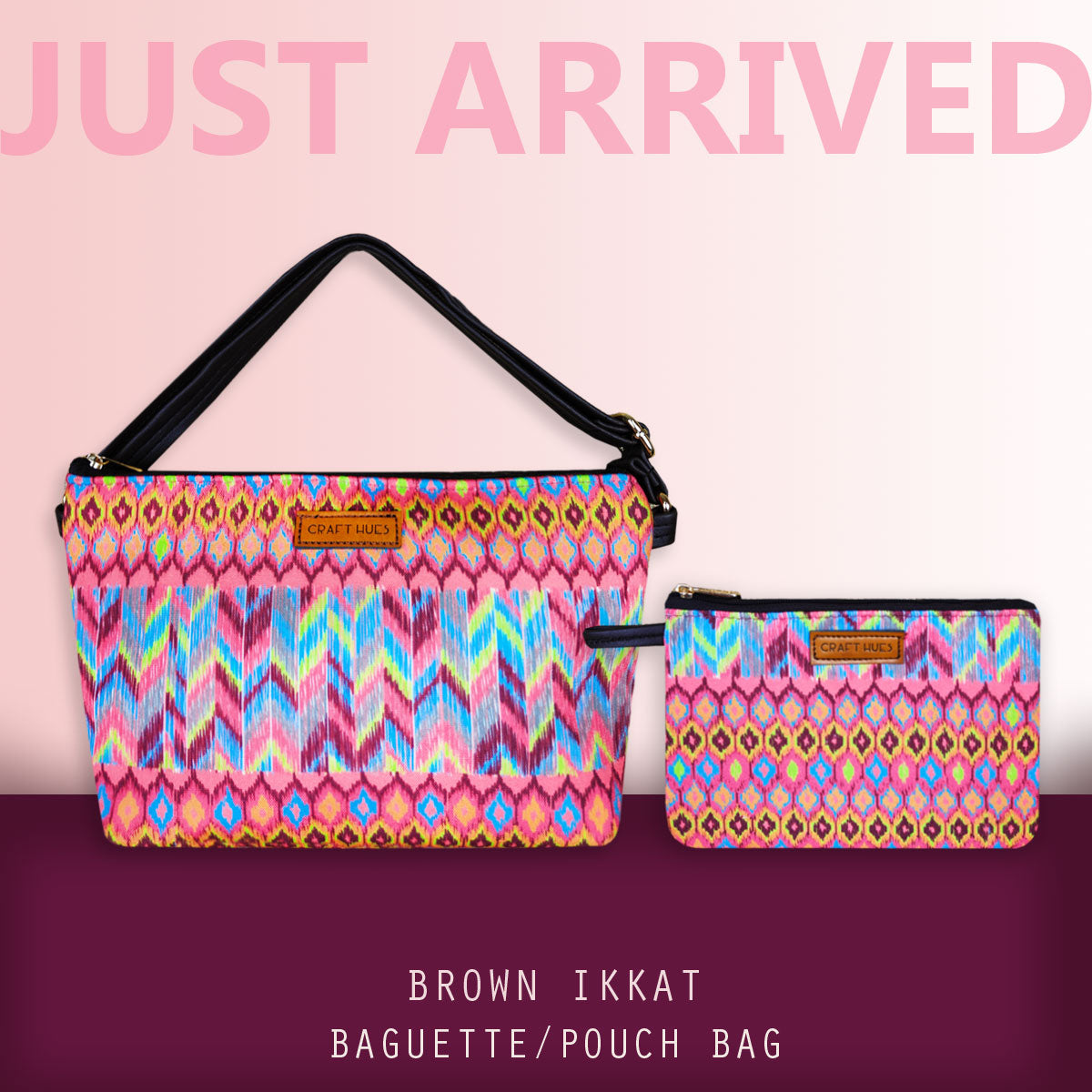 Brown Ikkat Baguette with Pouch