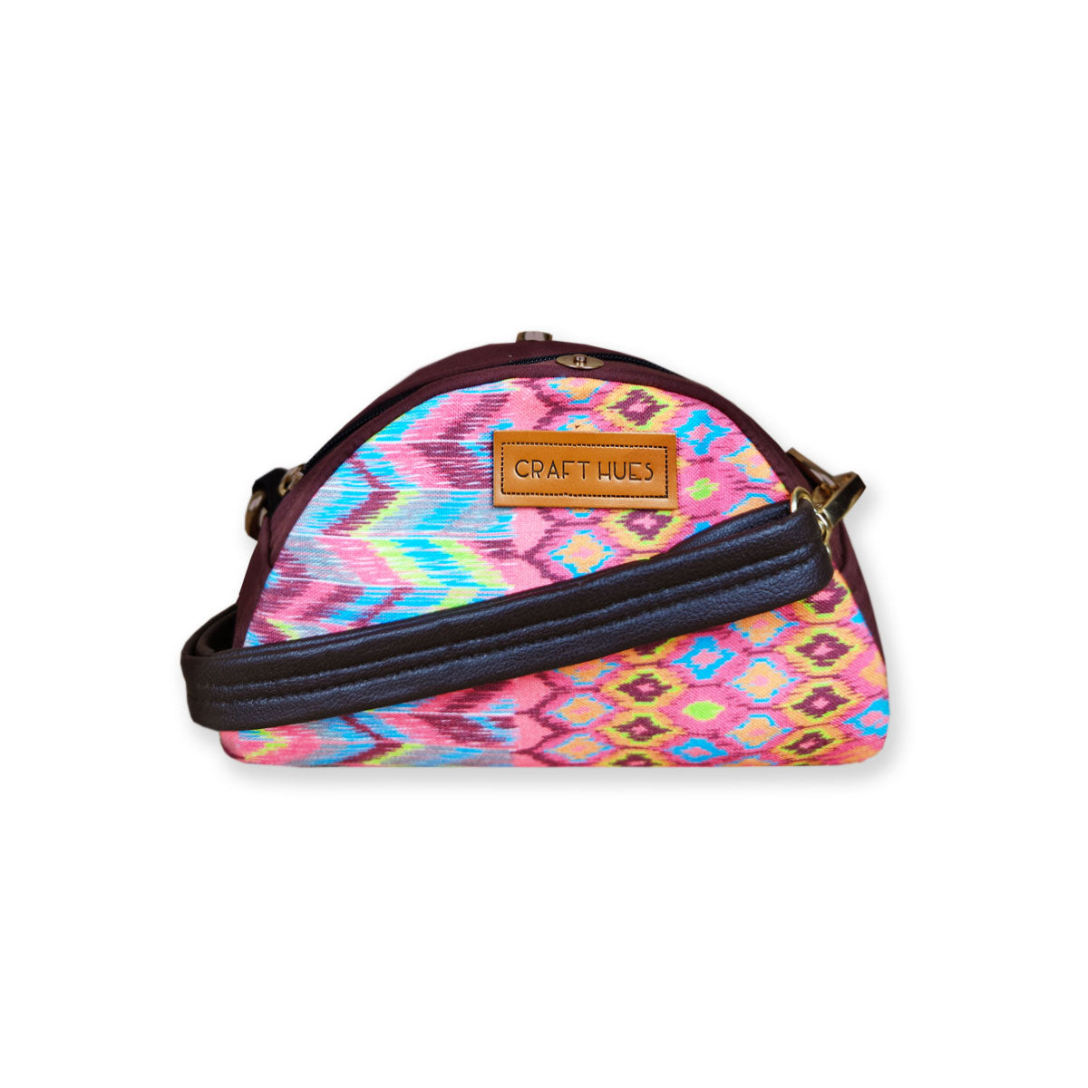 Brown Ikkat Pouch with Sling