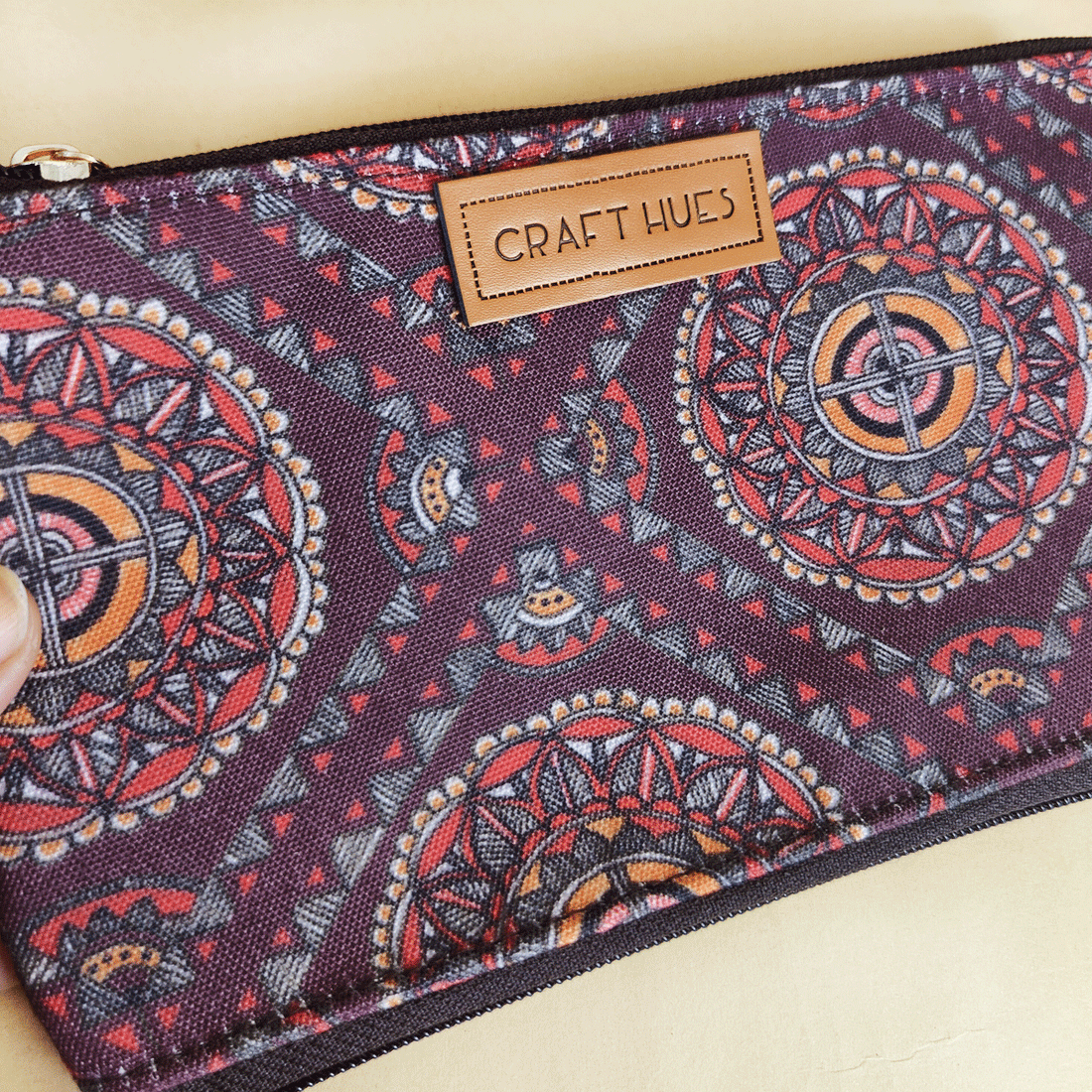 Dual-Zip Wallet- Brown Madhubani