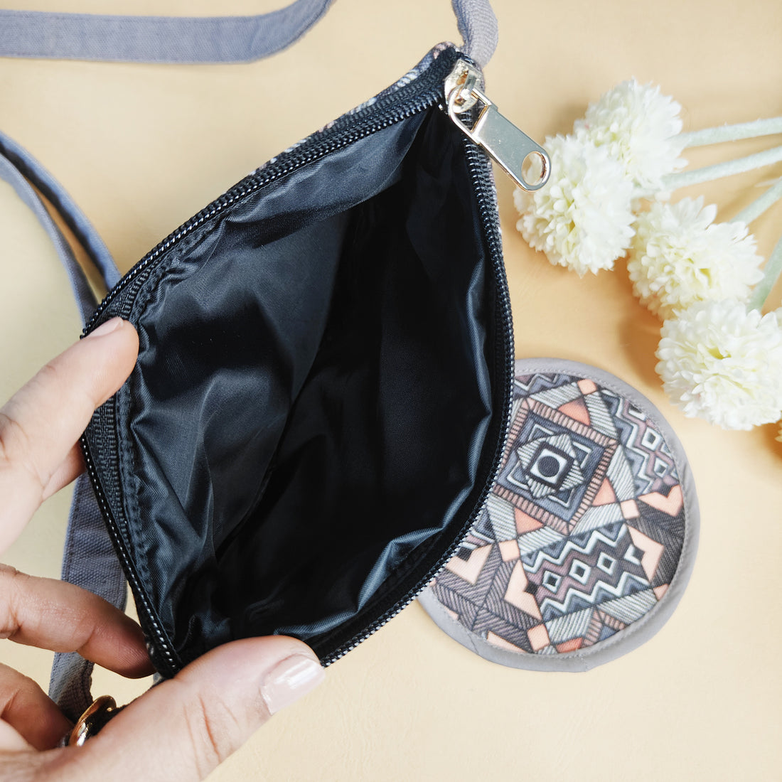 Fanny Pack/Coin Pouch Combo- Grey Madhubani