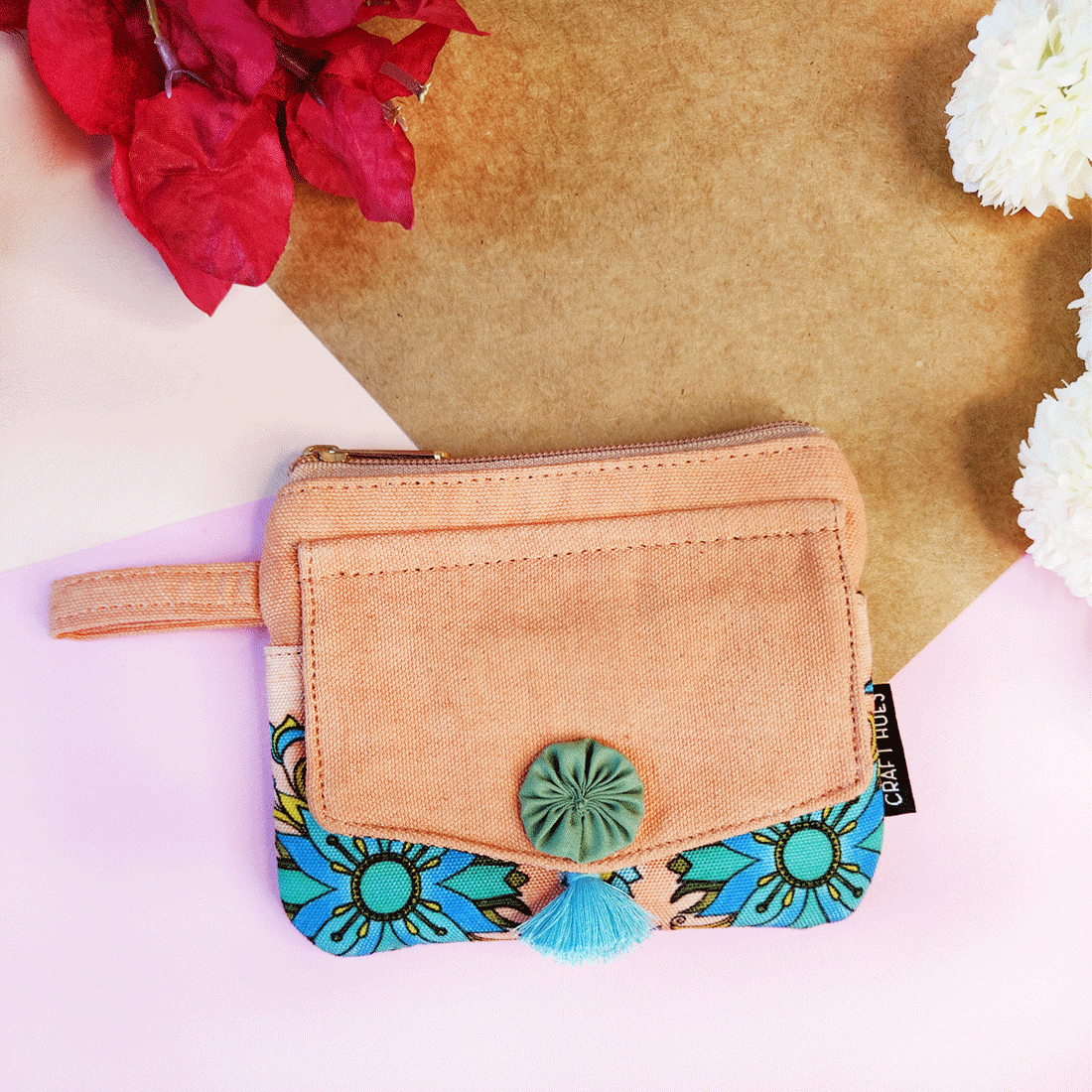 Front Flap Mini Wallet - Peach Tile