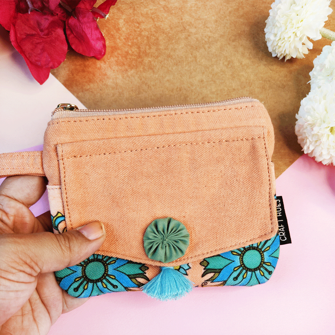 Front Flap Mini Wallet - Peach Tile