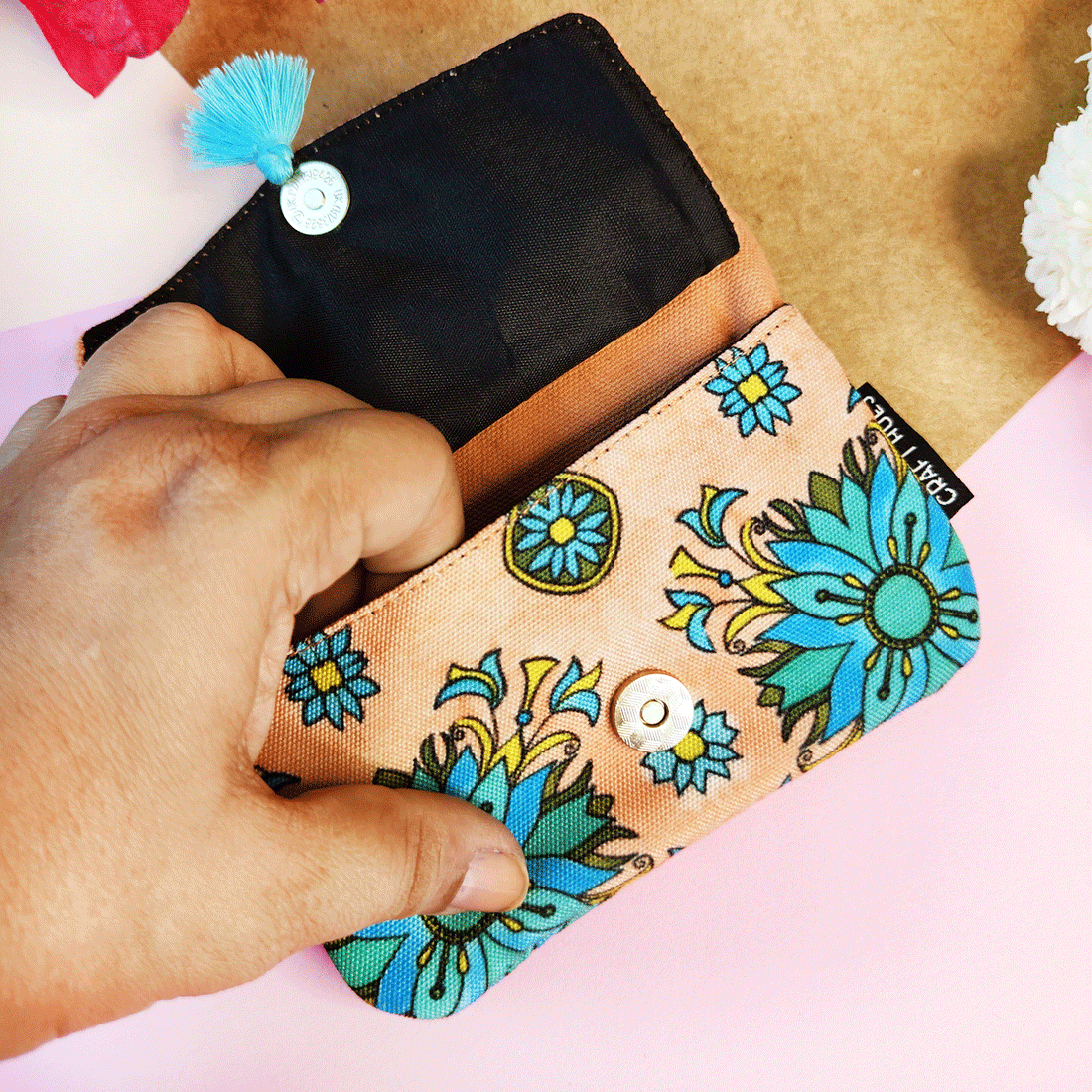 Front Flap Mini Wallet - Peach Tile
