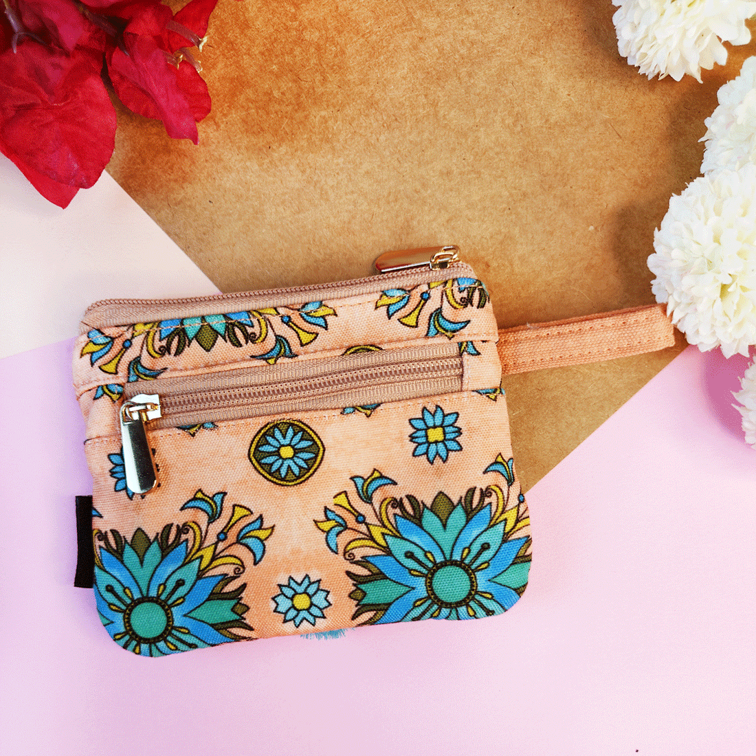Front Flap Mini Wallet - Peach Tile
