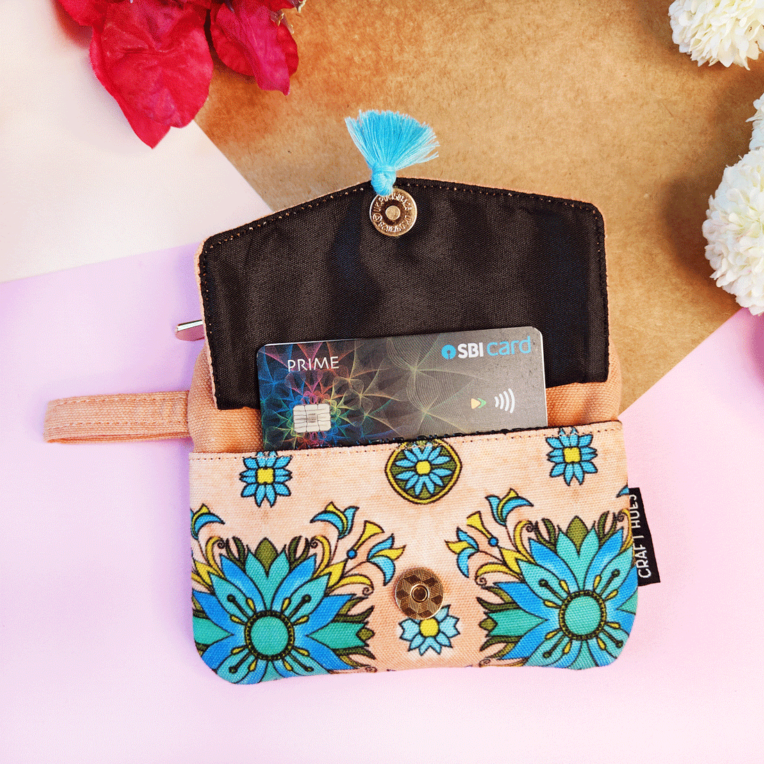 Front Flap Mini Wallet - Peach Tile