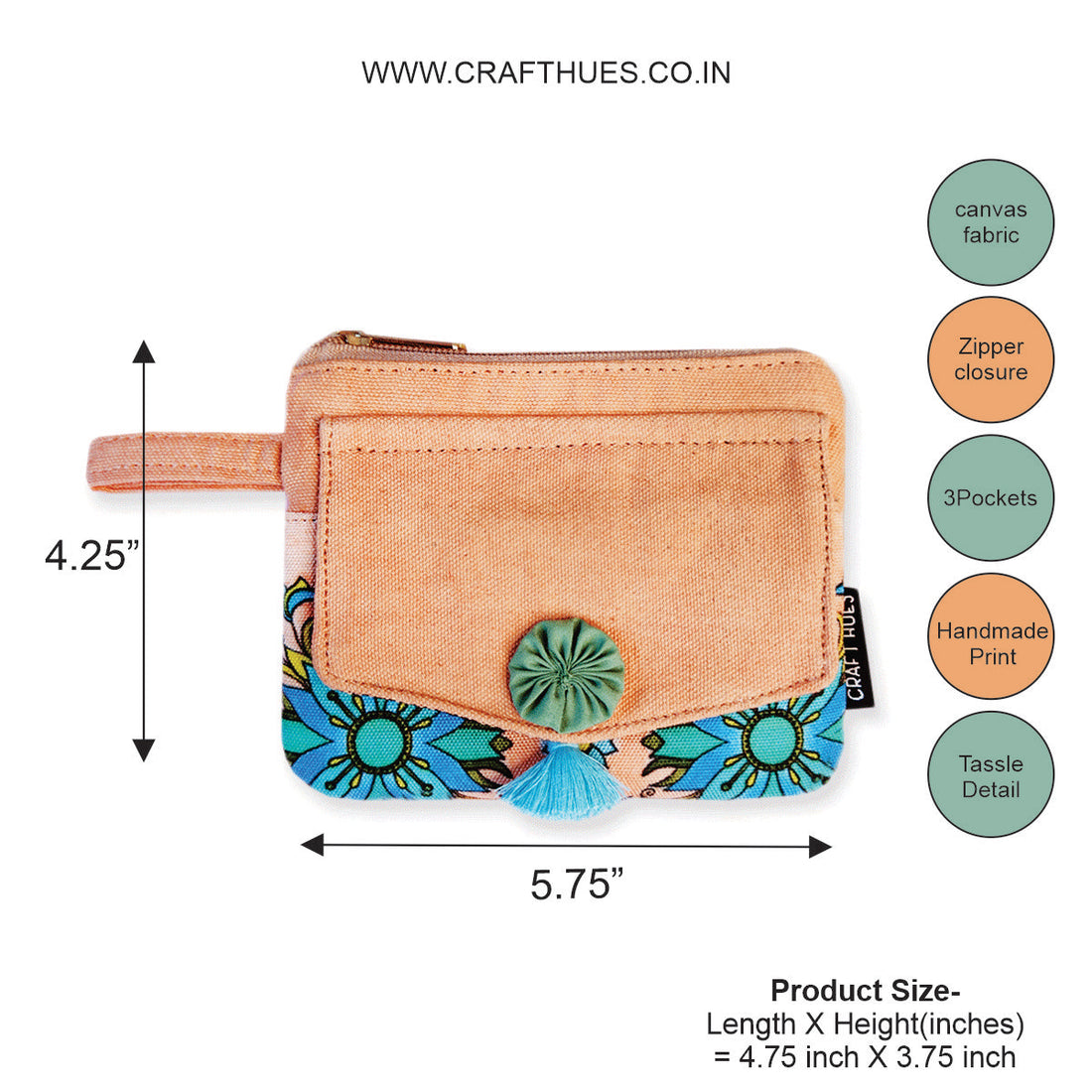 Front Flap Mini Wallet - Peach Tile