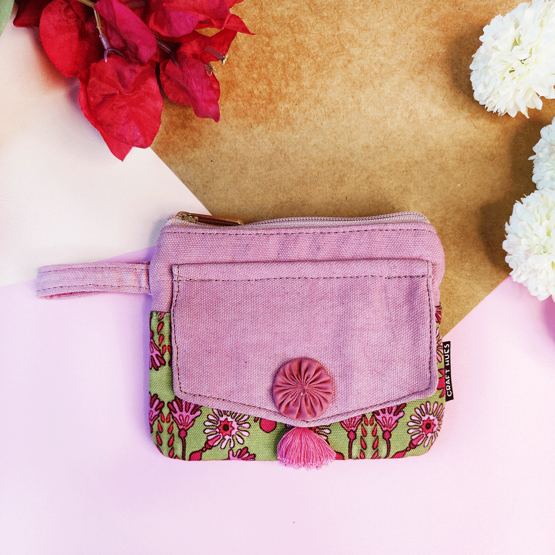 Front Flap Mini Wallet - Pink Tile