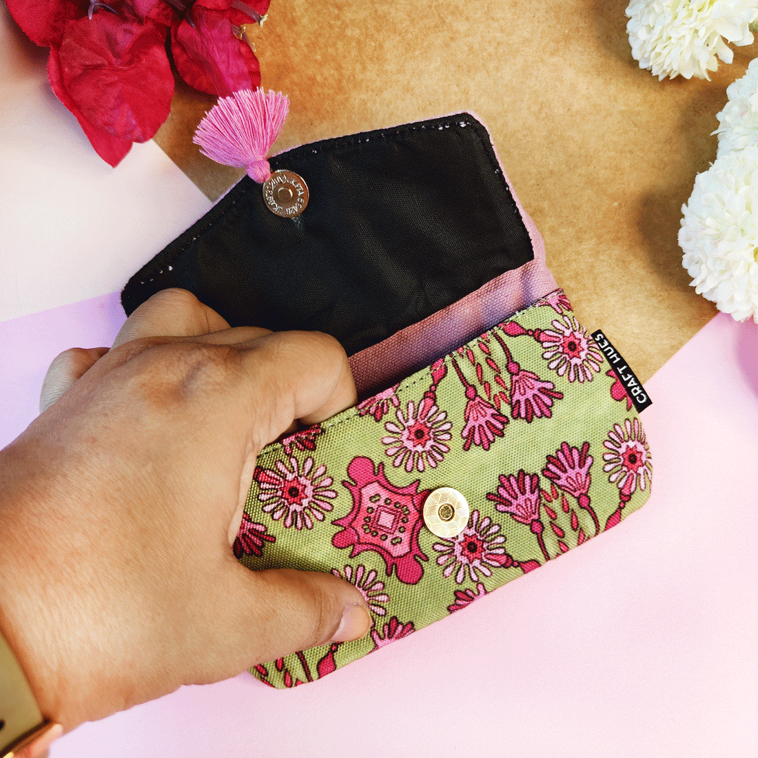 Front Flap Mini Wallet - Pink Tile