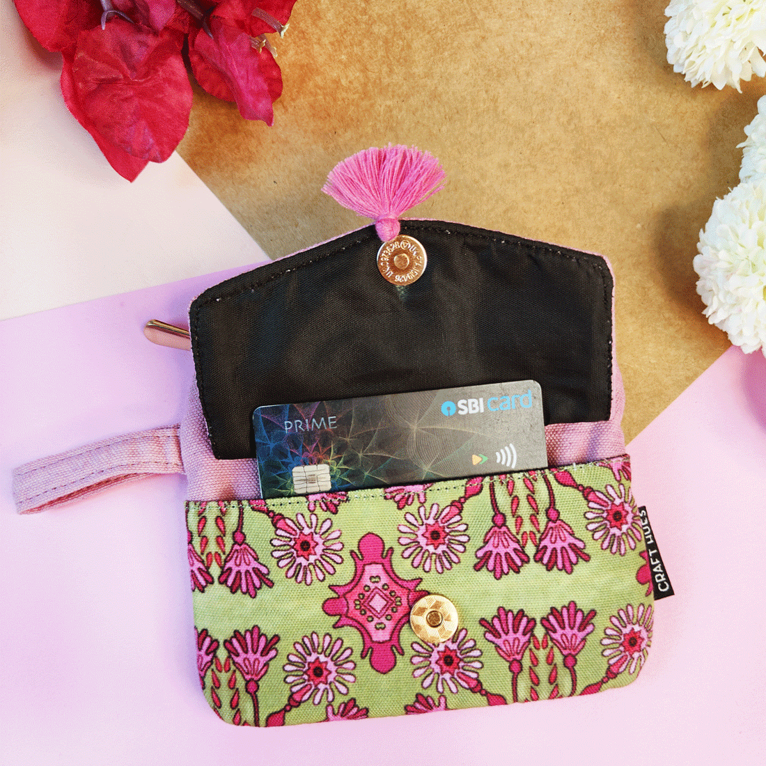 Front Flap Mini Wallet - Pink Tile