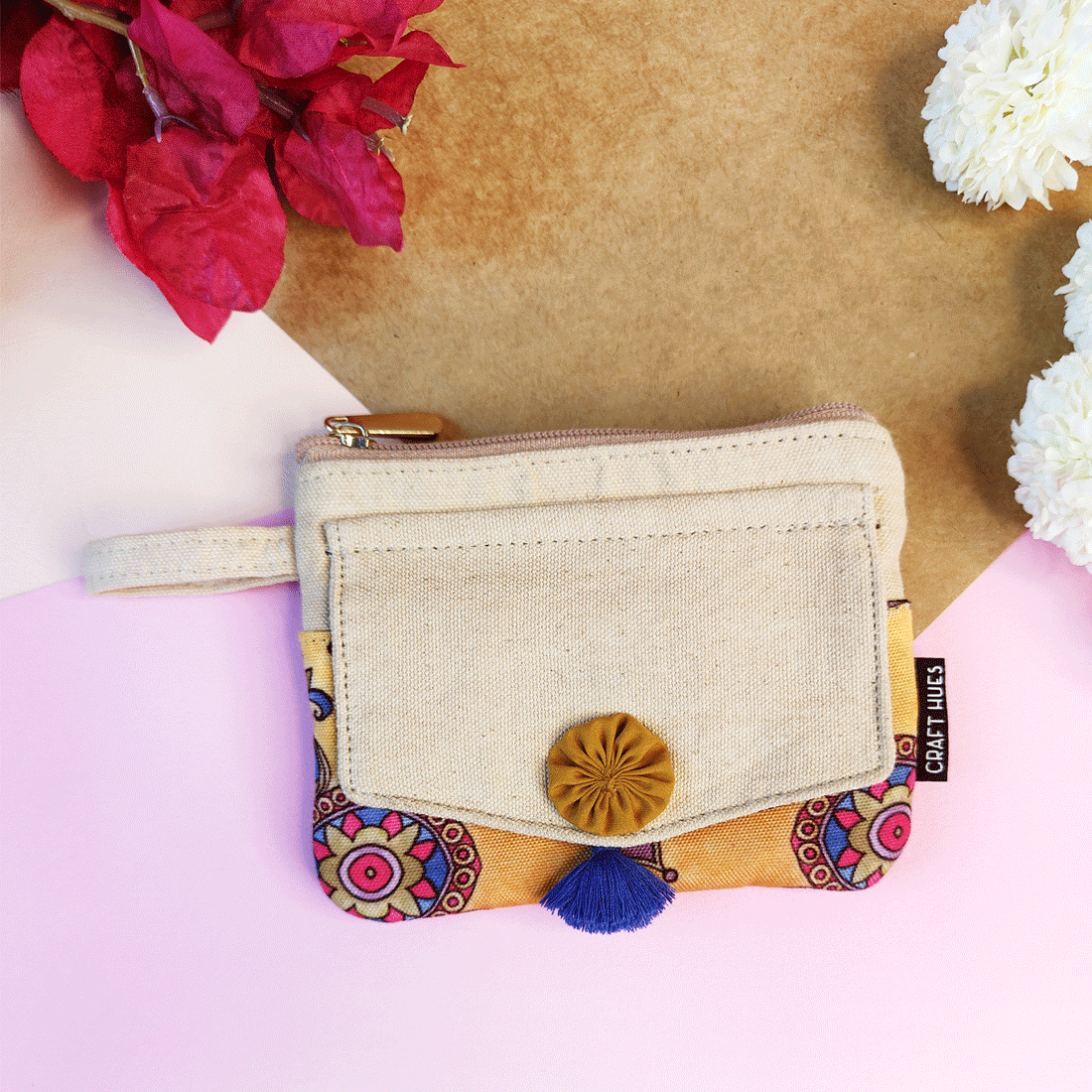 Front Flap Mini Wallet - Mustard Tile
