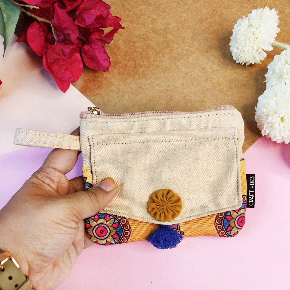 Front Flap Mini Wallet - Mustard Tile