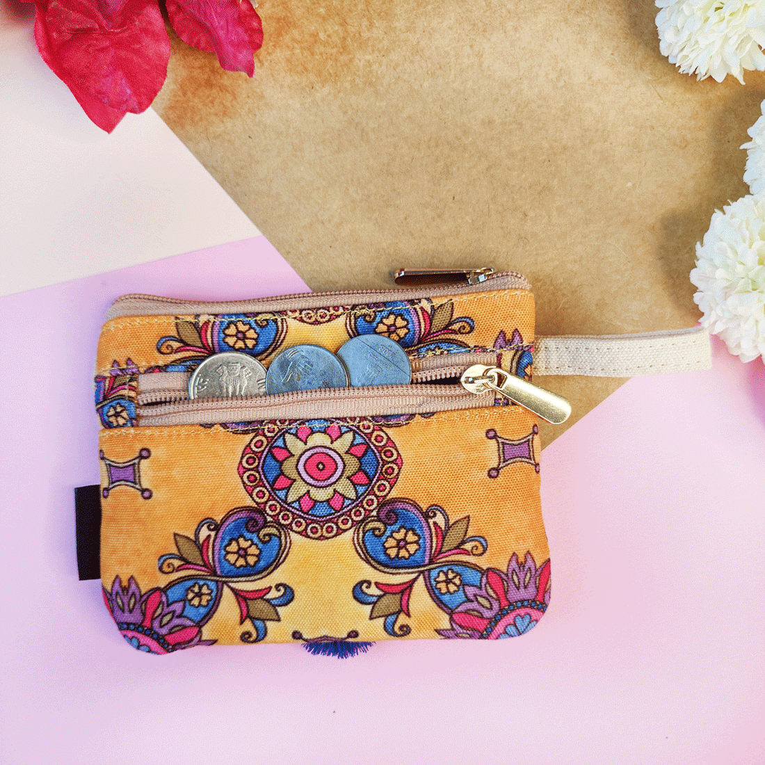 Front Flap Mini Wallet - Mustard Tile