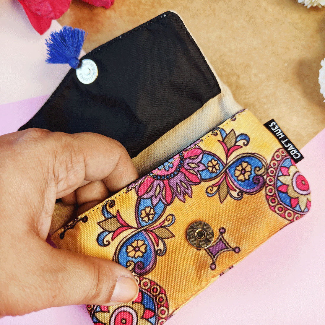 Front Flap Mini Wallet - Mustard Tile