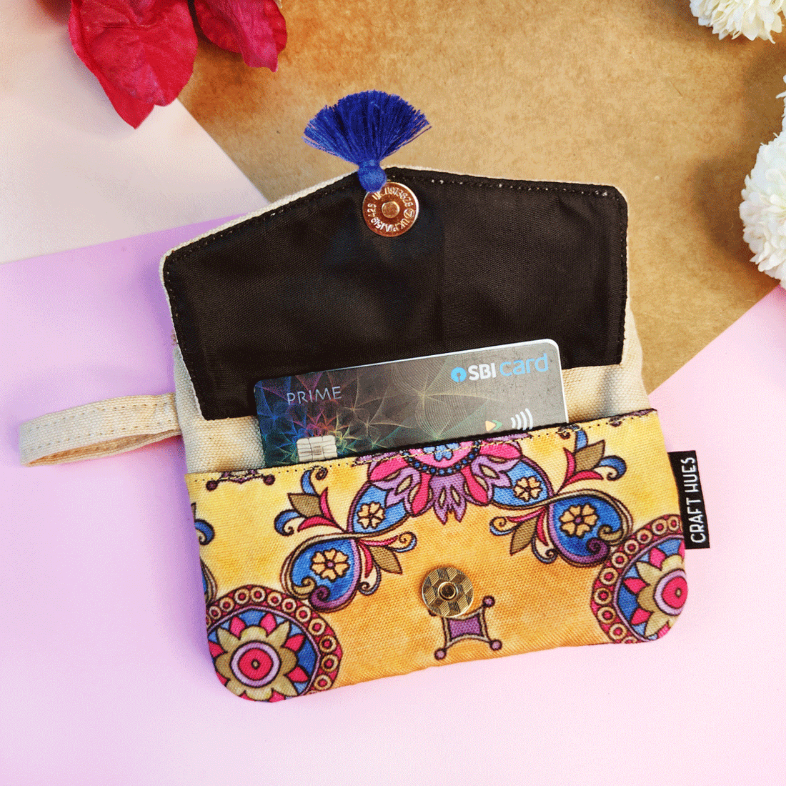 Front Flap Mini Wallet - Mustard Tile