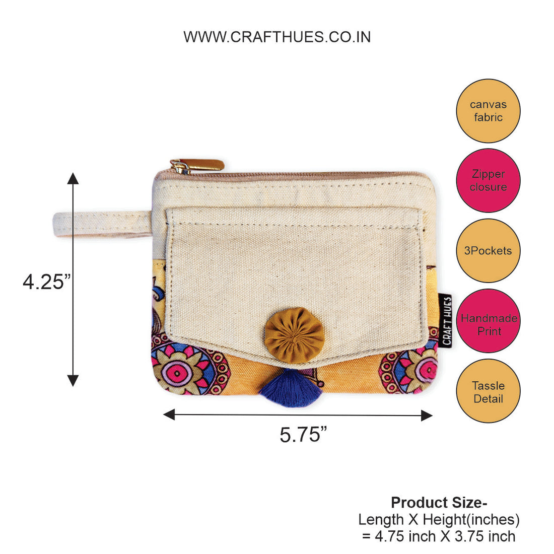 Front Flap Mini Wallet - Mustard Tile