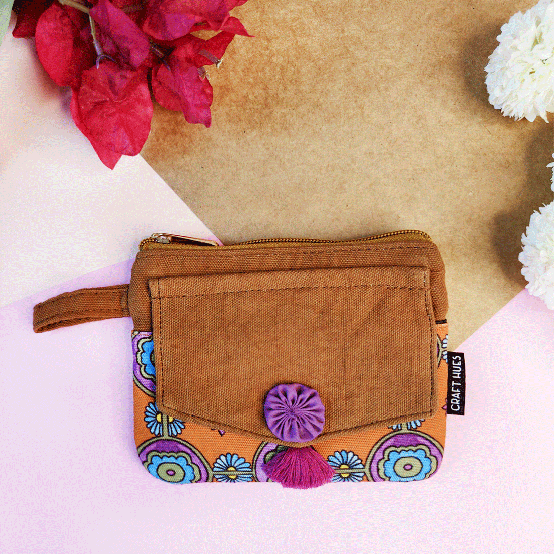 Front Flap Mini Wallet - Orange Tile