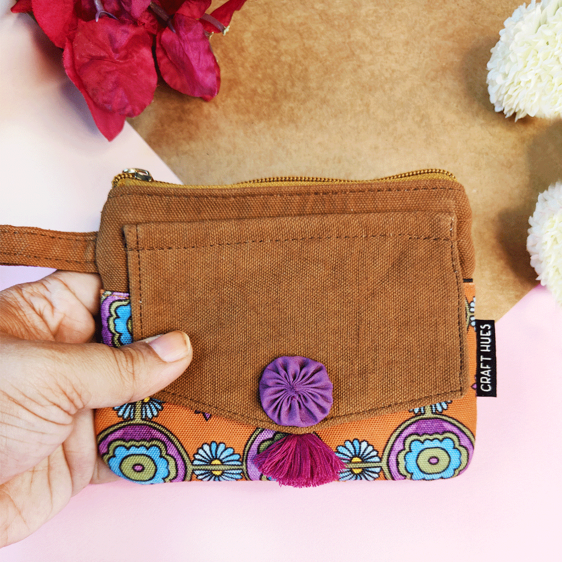 Front Flap Mini Wallet - Orange Tile