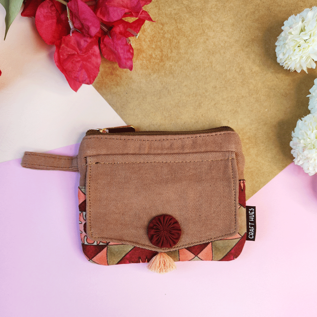Front Flap Mini Wallet - Maroon Tile