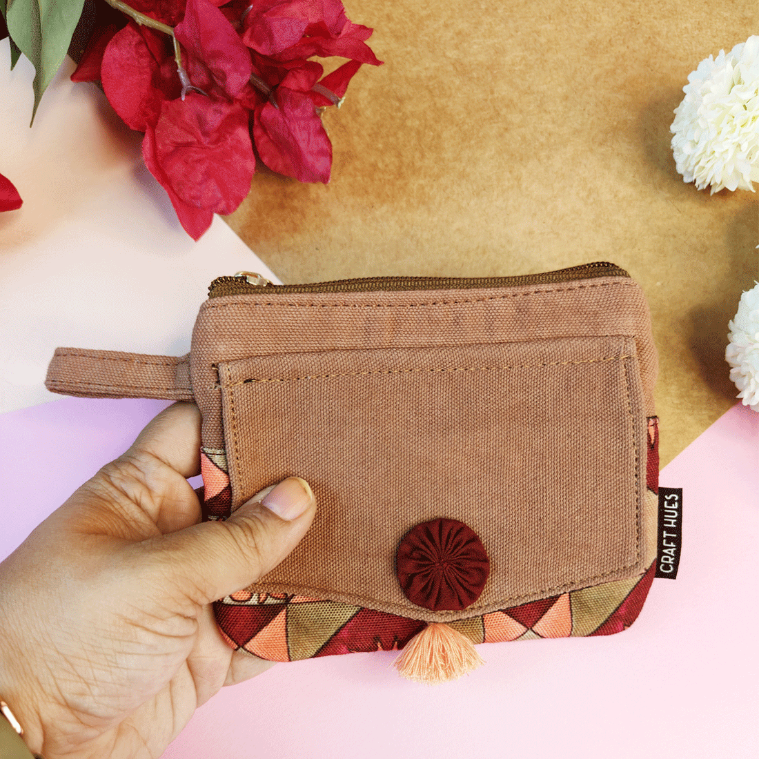 Front Flap Mini Wallet - Maroon Tile